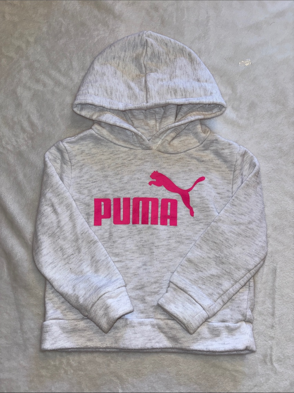 Puma 2T Light Gray Hoodie with Bright Pink Logo